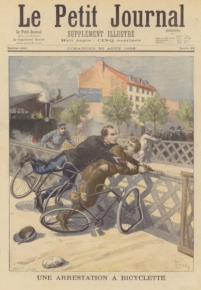 A Policeman Making an Arrest from His Bicycle by French School